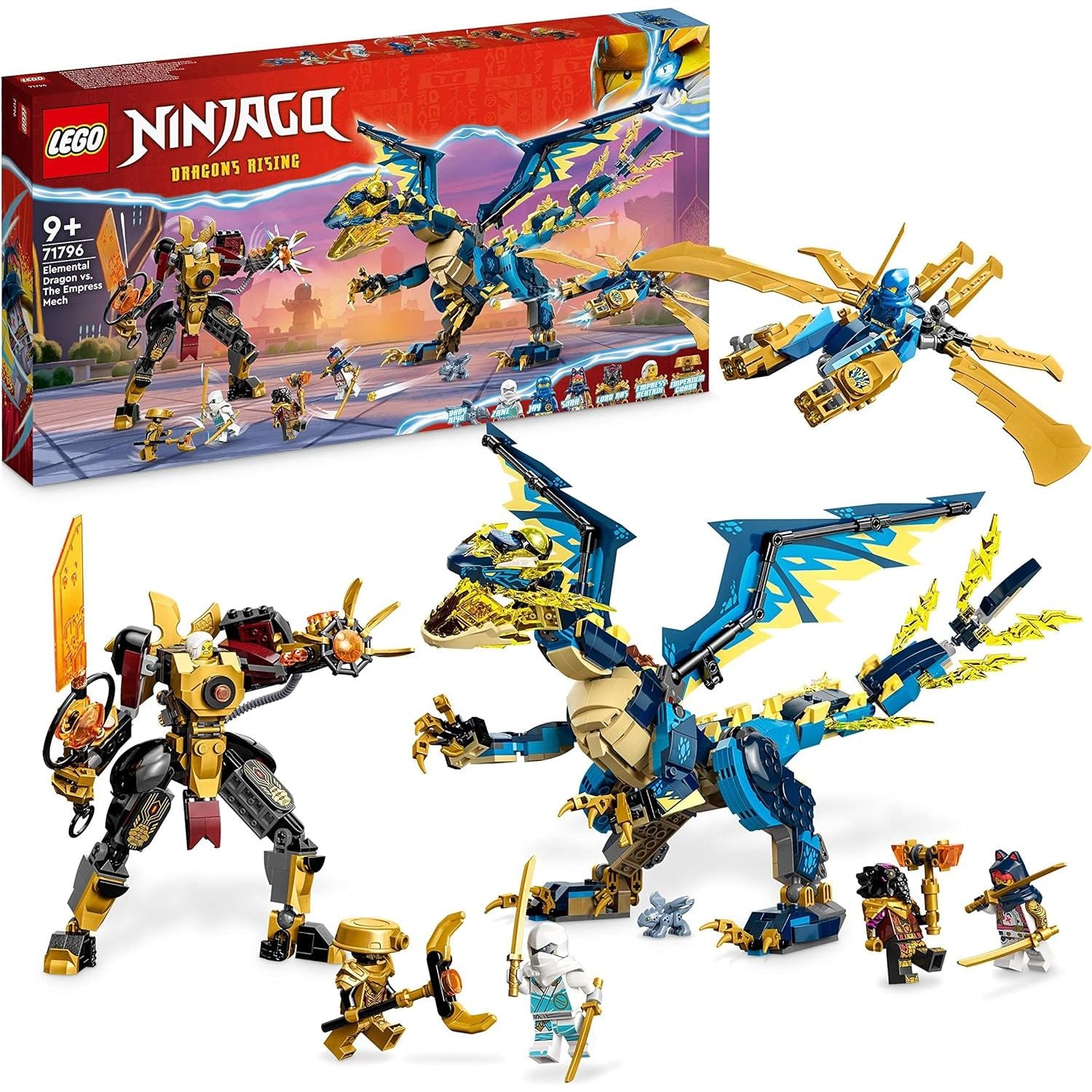 LEGO NINJAGO Elemental Dragon vs. The Empress Mech, Large Building Toy Set with Dragon Toy, Action Figure, Ninja Flyer and 6 Minifigures, Dragons Rising Series Gift for Kids, Boys, Girls 71796 - 1